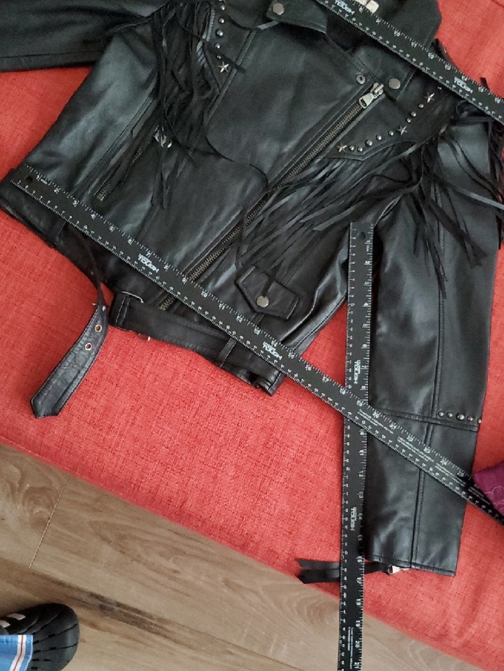 NWT Spell Teodora Black Leather Fringe Moto Jacket with Studs - Picture 12 of 15
